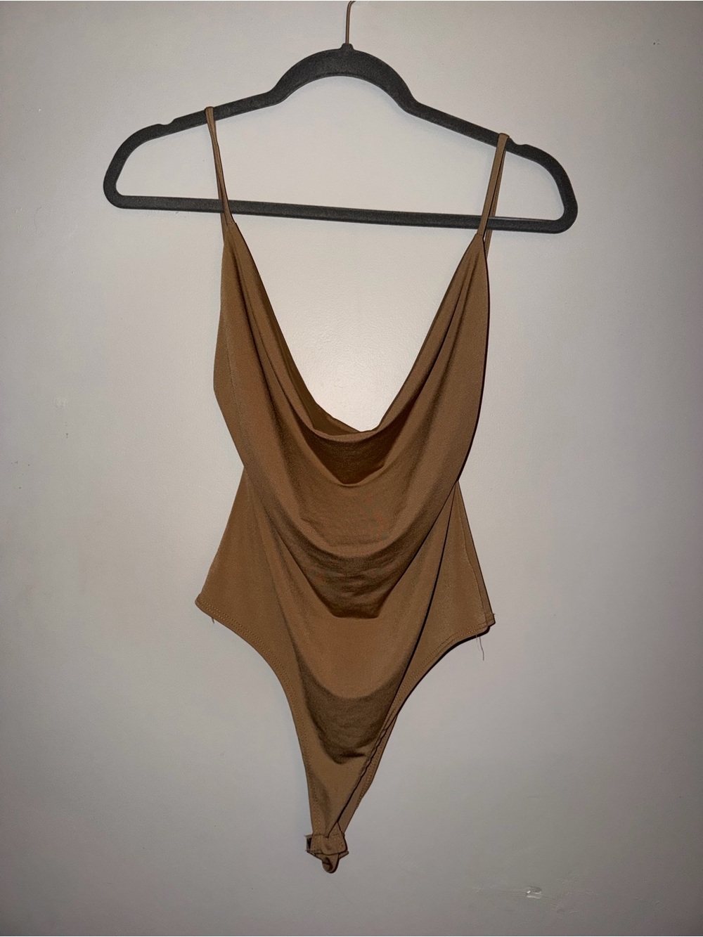 Women's Cowl Neck Bodysuit in Camel